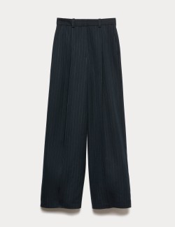 Pinstripe Single Pleat Wide Leg Trousers