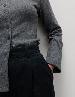 Pinstripe Single Pleat Wide Leg Trousers