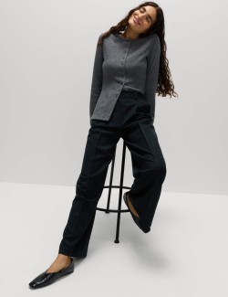 Pinstripe Single Pleat Wide Leg Trousers