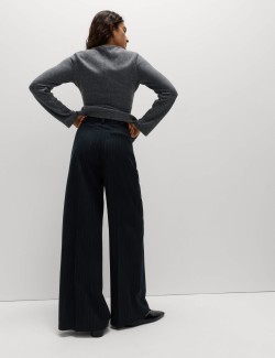 Pinstripe Single Pleat Wide Leg Trousers