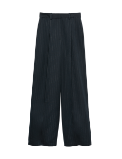 Pinstripe Single Pleat Wide Leg Trousers
