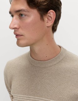 Žebrovaný pruhovaný svetr z bavlněné směsi