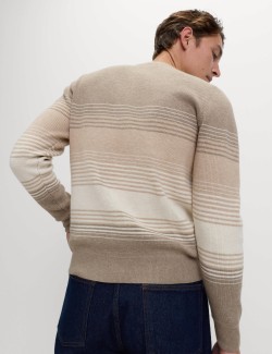 Žebrovaný pruhovaný svetr z bavlněné směsi