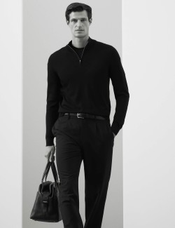 Svetr s krátkým zipem z čisté extra jemné vlny merino