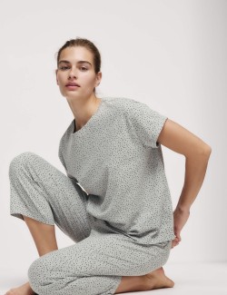 Zkrácená pyžamová souprava s vysokým podílem bavlny a potiskem