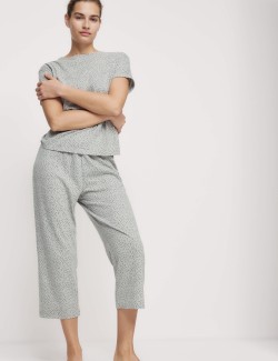 Zkrácená pyžamová souprava s vysokým podílem bavlny a potiskem