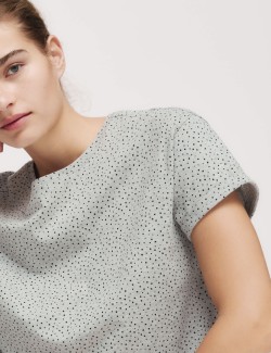 Zkrácená pyžamová souprava s vysokým podílem bavlny a potiskem