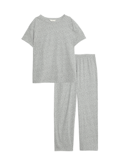 Zkrácená pyžamová souprava s vysokým podílem bavlny a potiskem
