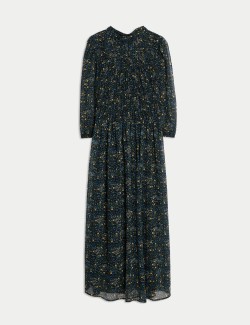 Květované nabírané midaxi šaty se zvýrazněným pasem a řasením