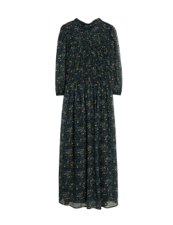 Květované nabírané midaxi šaty se zvýrazněným pasem a řasením