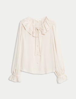 Saténová halenka s límečkem a vázáním na límci, z Petera