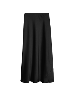 Saténová natahovací midaxi sukně