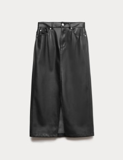 Koženková áčková midi sukně s rozparkem vpředu