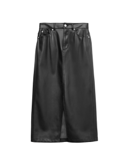 Koženková áčková midi sukně s rozparkem vpředu