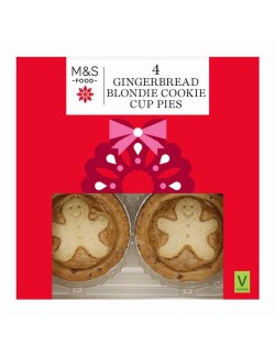 4 košíčky z máslového těsta s karamelizovaným máslem, kousky mléčné čokolády a mletým zázvorem plněné náplní z těsta blondie s b