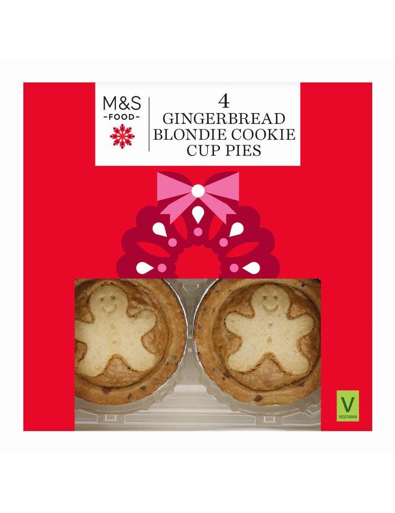 4 košíčky z máslového těsta s karamelizovaným máslem, kousky mléčné čokolády a mletým zázvorem plněné náplní z těsta blondie s b