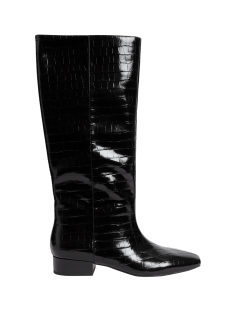 Patentované boty ve výšce ke kolenům, na špalíkovém podpatku s efektem krokodýlí kůže