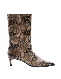 Obuv do poloviny lýtek s hadím potiskem, na nízkém podpatku