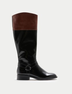 Kožená vysoká jezdecká obuv ke kolenům, s přezkou