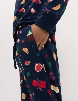 Vánoční domácí pyžamová souprava s motivem jídla z čisté bavlny