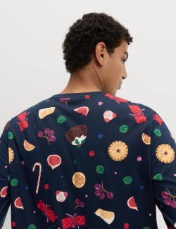 Vánoční domácí pyžamová souprava s motivem jídla z čisté bavlny