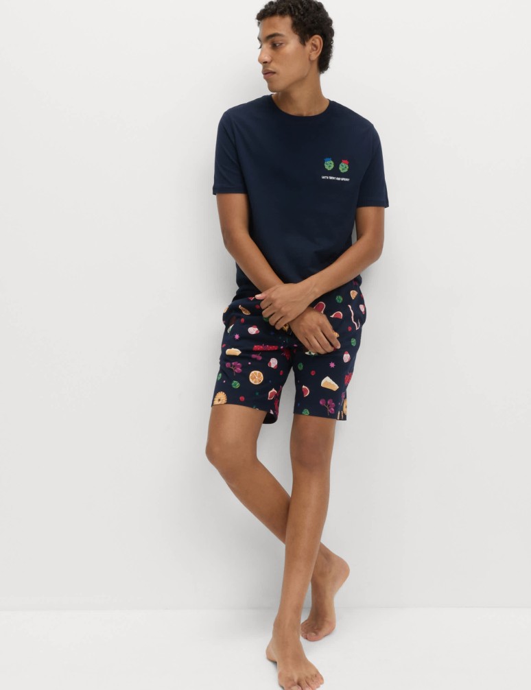 Vánoční domácí pyžamová souprava s motivem jídla z čisté bavlny