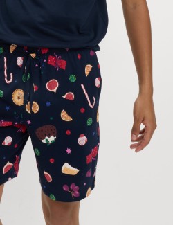 Vánoční domácí pyžamová souprava s motivem jídla z čisté bavlny