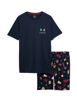 Vánoční domácí pyžamová souprava s motivem jídla z čisté bavlny