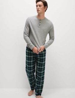 Kostkovaná pyžamová souprava z čisté bavlny s rozhalenkou