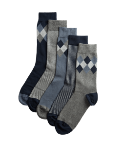 5pk Cool & Fresh™ Argyle Cotton Rich Socks