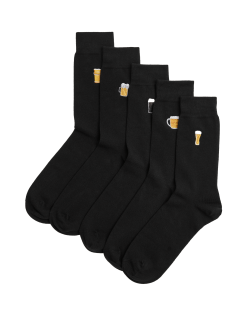 5 párů ponožek Cool & Fresh™, s vysokým podílem bavlny a pivním motivem
