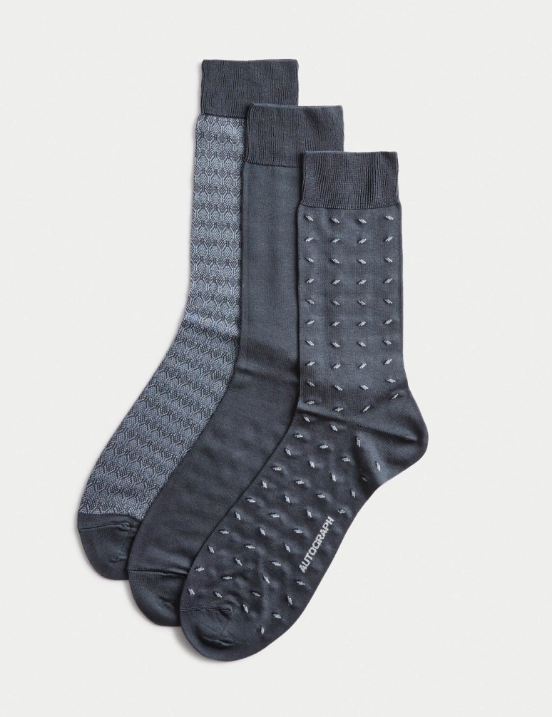 3 ks ponožek s mercerovanou bavlnou a různým vzorem