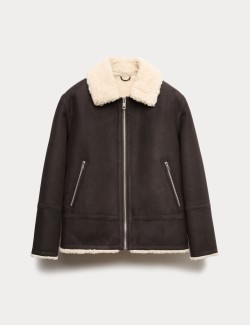 Faux Suede Aviator Jacket