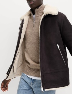 Faux Suede Aviator Jacket