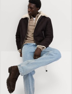 Faux Suede Aviator Jacket