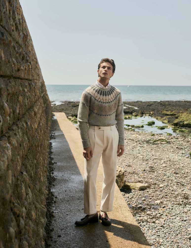 Plisované keprové kalhoty z čisté bavlny, zúžený střih