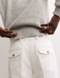 Plisované keprové kalhoty z čisté bavlny, zúžený střih