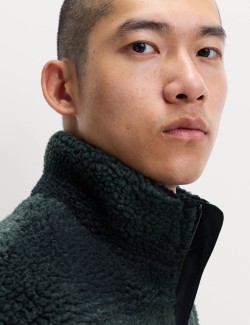 Flísová žakárová bunda na zip s kostkovaným vzorem