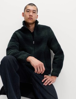 Flísová žakárová bunda na zip s kostkovaným vzorem