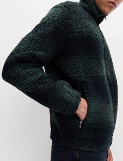 Flísová žakárová bunda na zip s kostkovaným vzorem