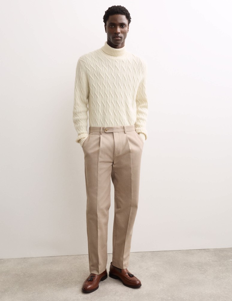 Pure Cashmere Diagonal Roll Neck Jumper