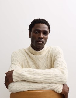 Pure Cashmere Diagonal Roll Neck Jumper