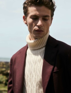 Pure Cashmere Diagonal Roll Neck Jumper