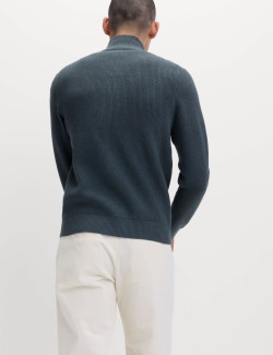 Žebrovaný svetr s polovičním zipem, ze směsi bavlny