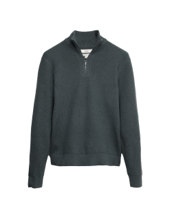 Žebrovaný svetr s polovičním zipem, ze směsi bavlny