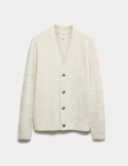 Kardigan s klikatým vzorem a výstřihem do V a vlnou