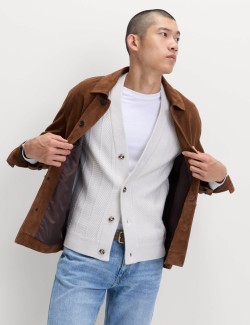 Kardigan s klikatým vzorem a výstřihem do V a vlnou