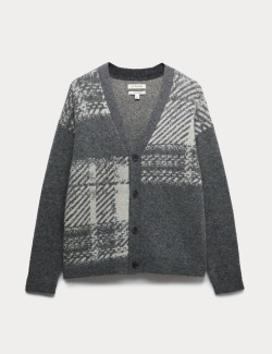 Kostkovaný kardigan s vysokým podílem vlny merino a mohérem