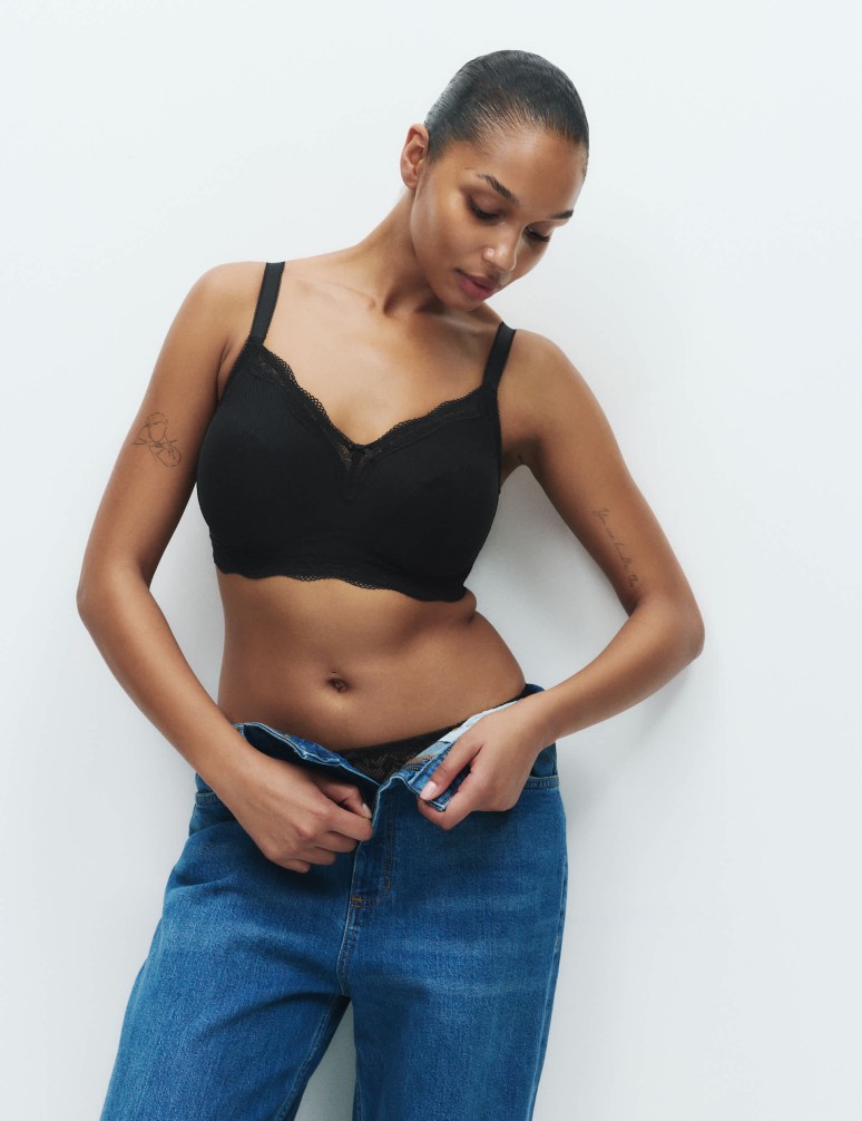 Jasmine Lace Trim Non Wired Bralette F+