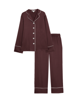 Saténová pyžamová souprava s klopami